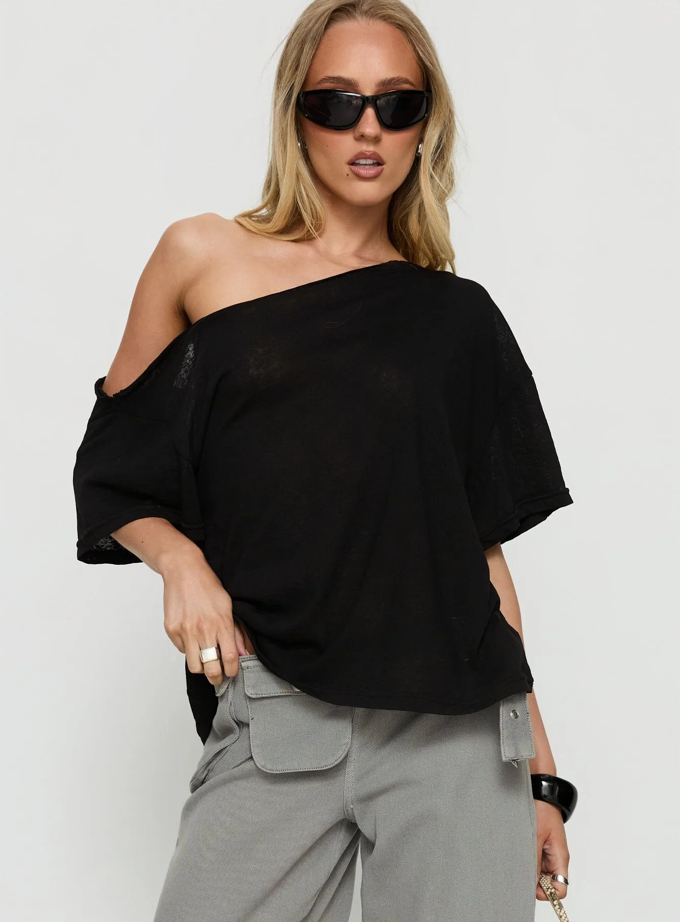 Winny Off Shoulder Tee Black sold by Princess Polly product image thumbnail 2