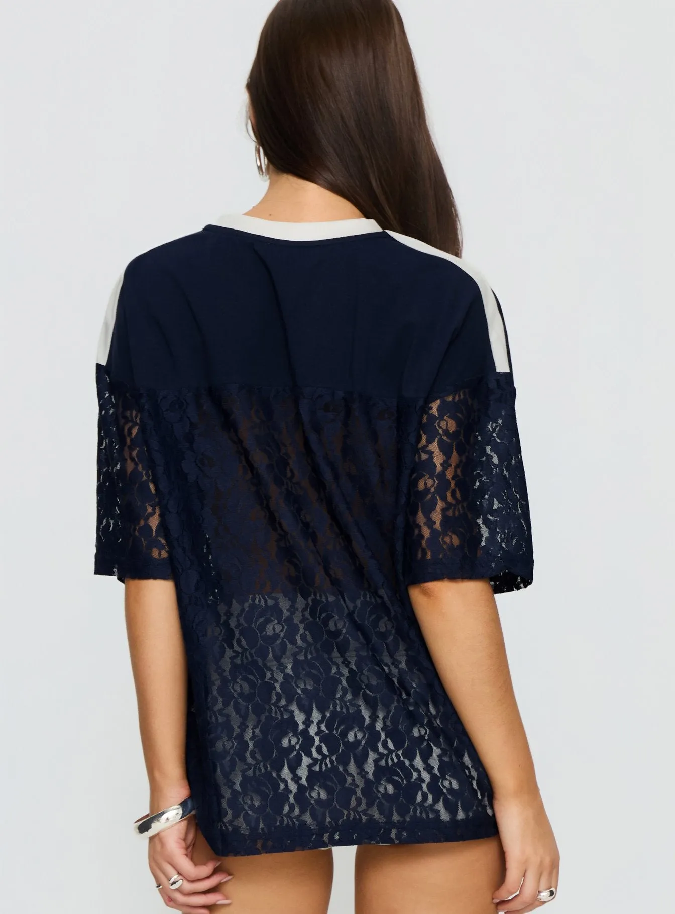 Lucky 23 Lace Jersey Graphic Top Navy sold by Princess Polly product image thumbnail 5