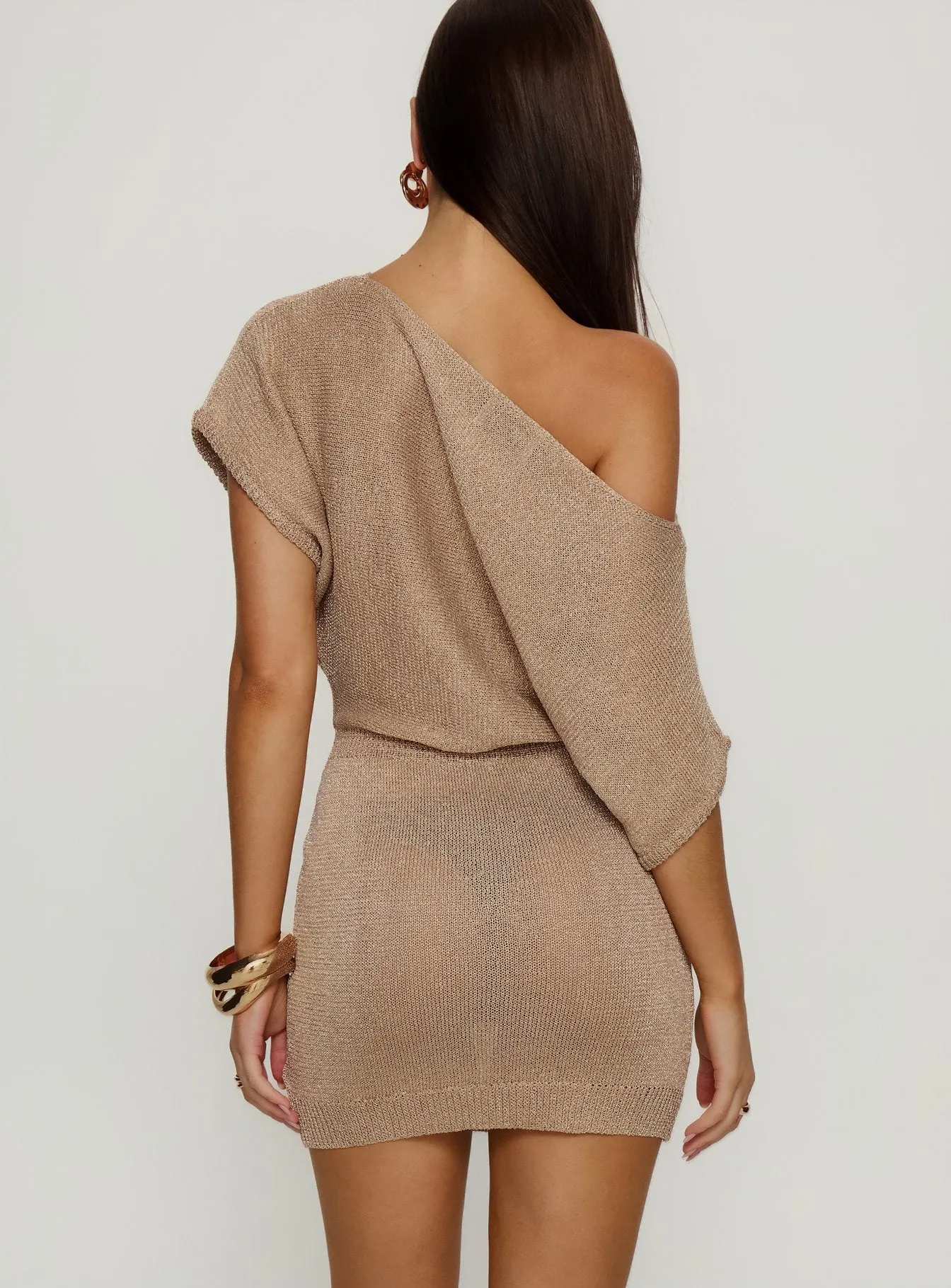 Kysa Off Shoulder Knit Mini Dress Beige sold by Princess Polly product image thumbnail 5
