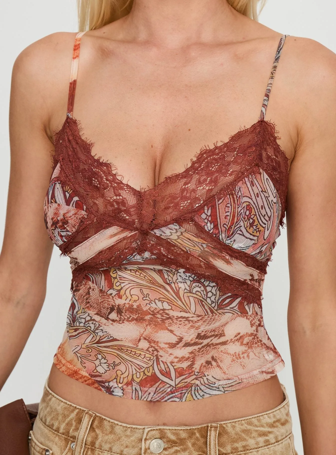 Loraleigh Lace Trim Cami Top Orange Multi sold by Princess Polly product image thumbnail 5