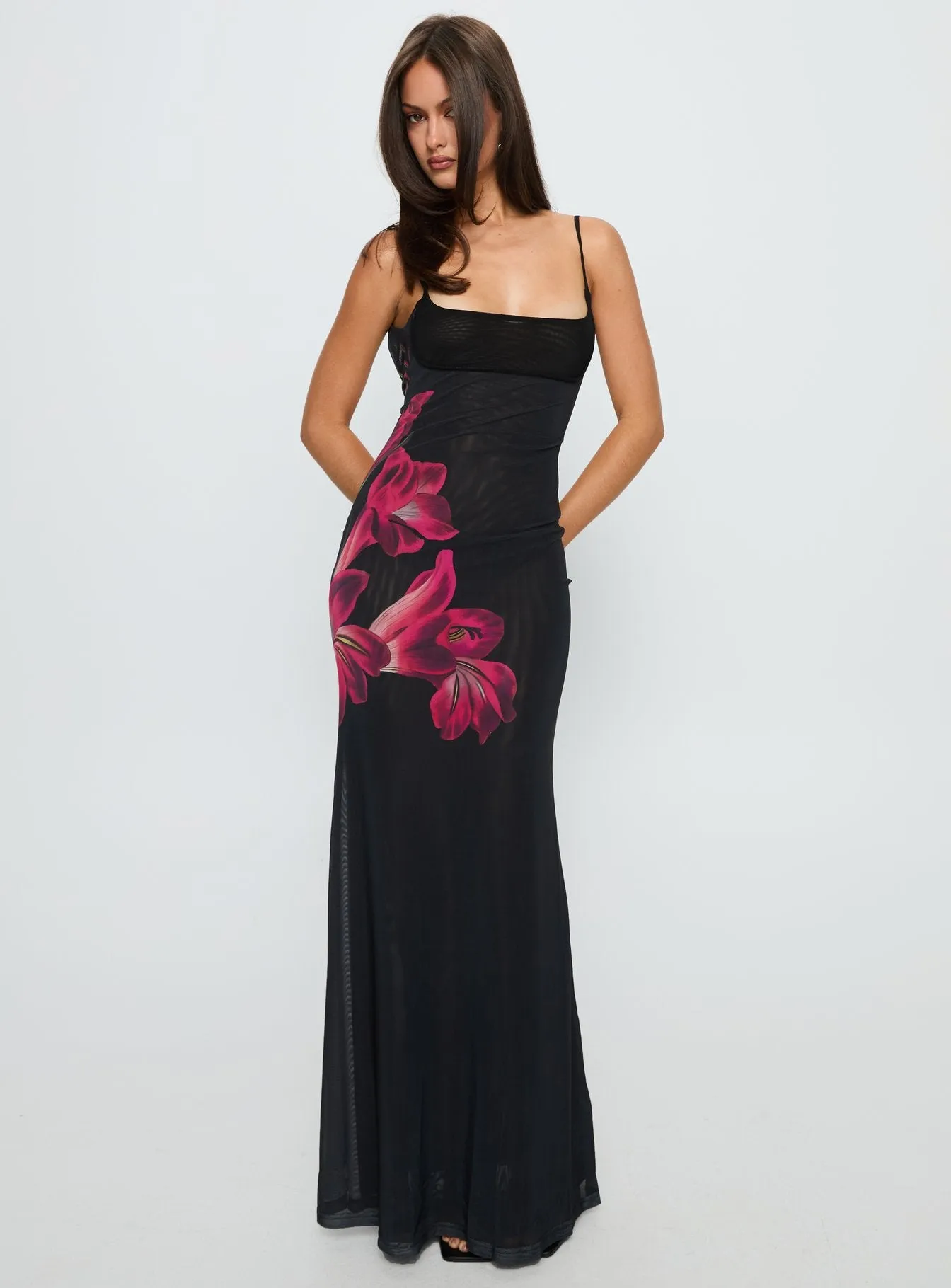 Fiadora Mesh Maxi Dress Black Floral sold by Princess Polly product image thumbnail 2