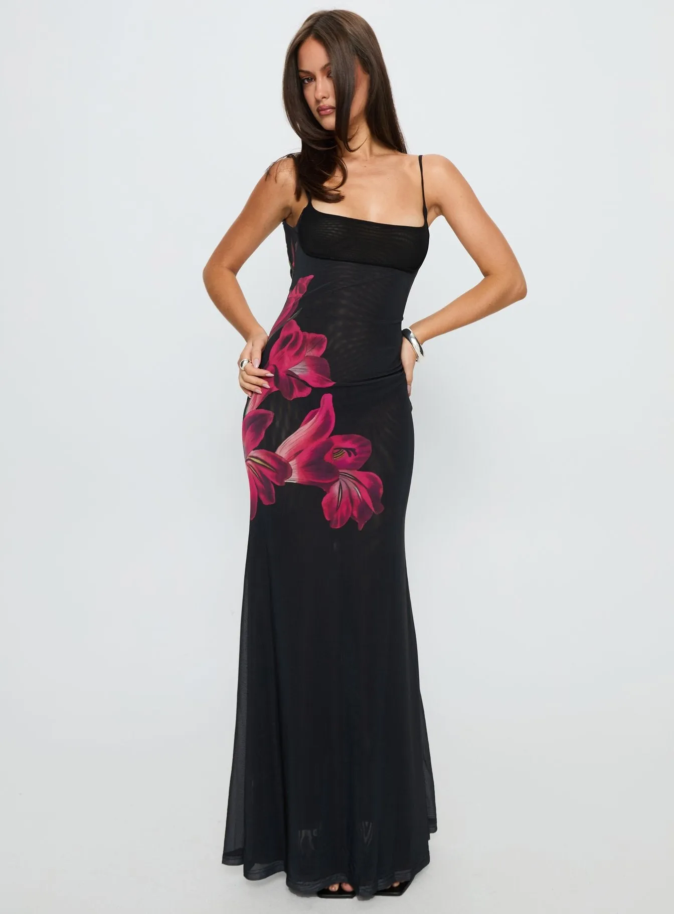 Fiadora Mesh Maxi Dress Black Floral sold by Princess Polly product image thumbnail 3