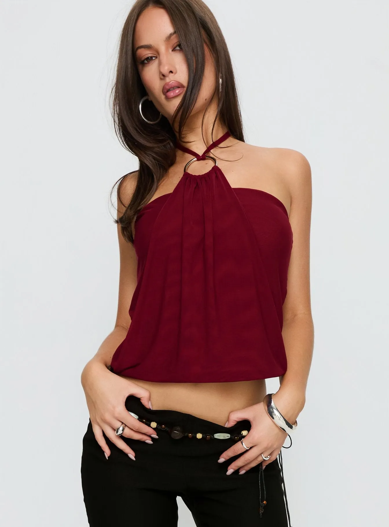 Hedlea Draped Ring Detail Top Wine sold by Princess Polly product image thumbnail 2