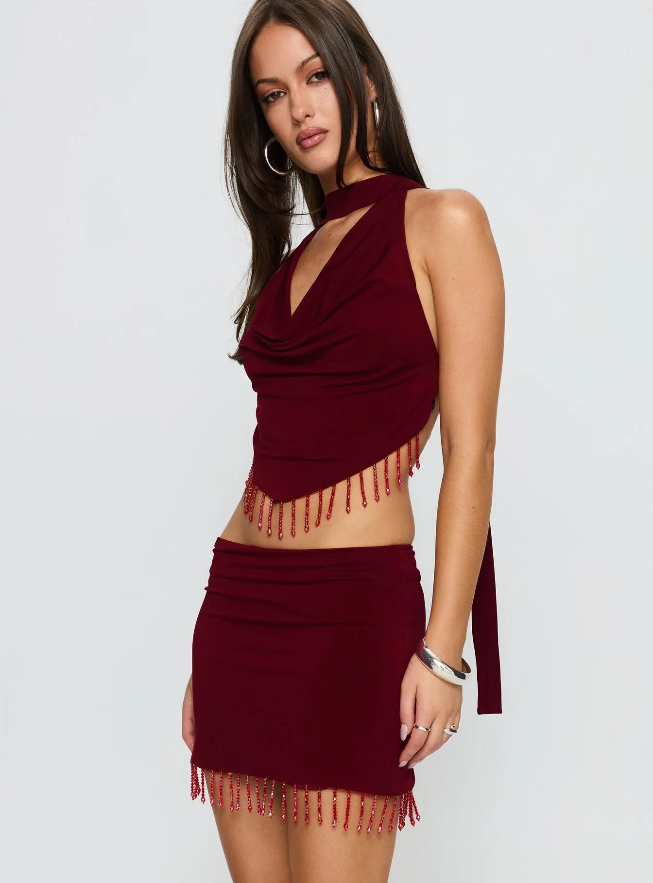 Ginah Bead Tassel Mini Skirt Red sold by Princess Polly product image thumbnail 4