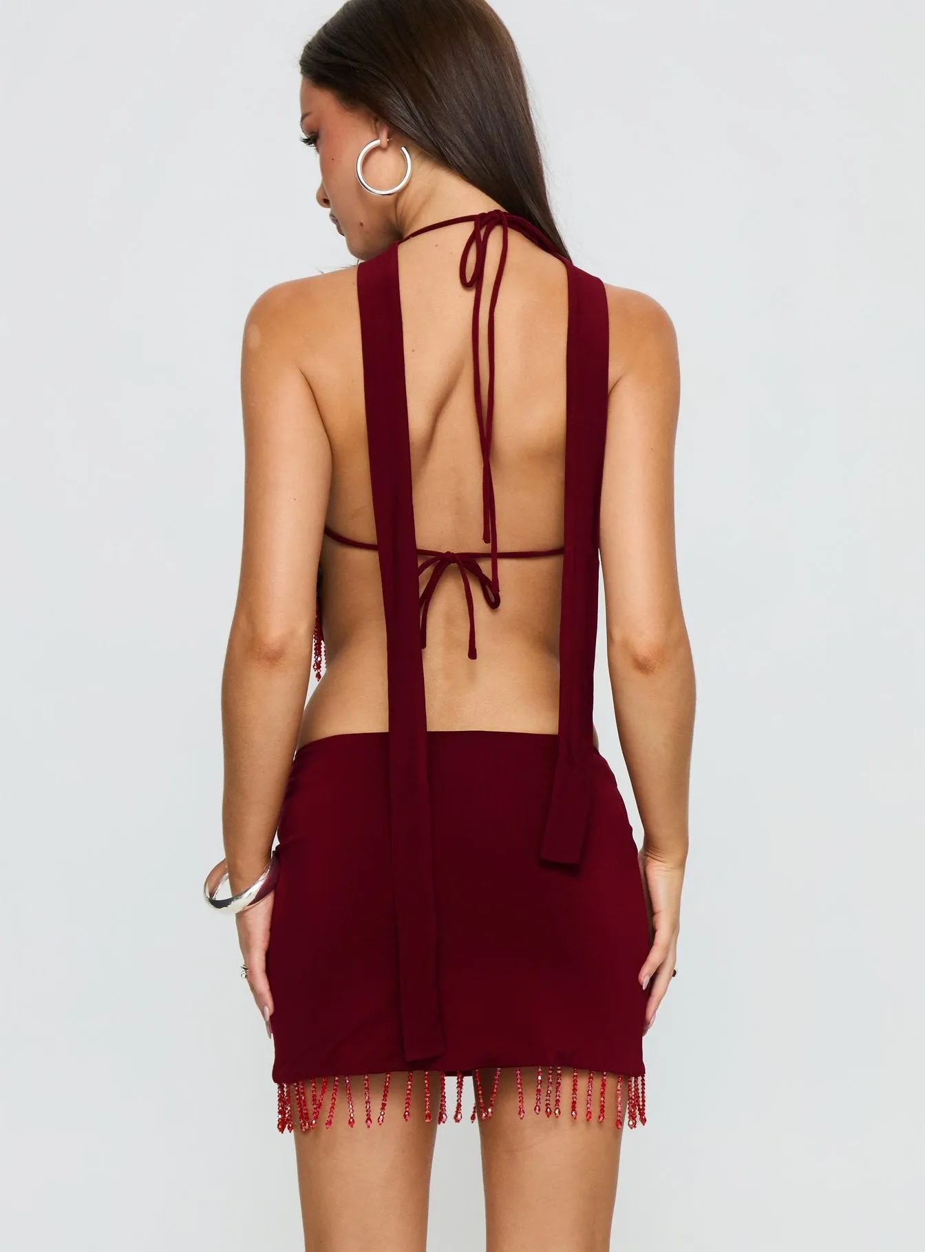 Ginah Bead Tassel Mini Skirt Red sold by Princess Polly product image thumbnail 5