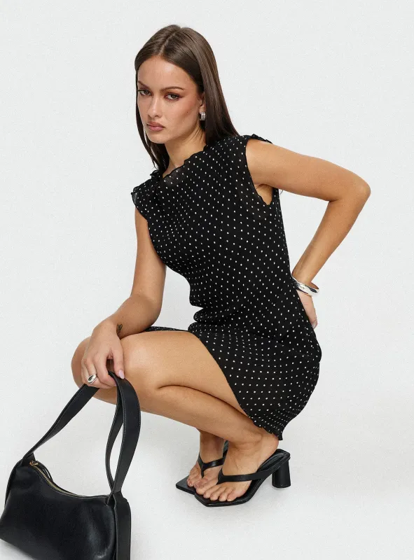 Mariner Mini Dress Noir Polka sold by Princess Polly