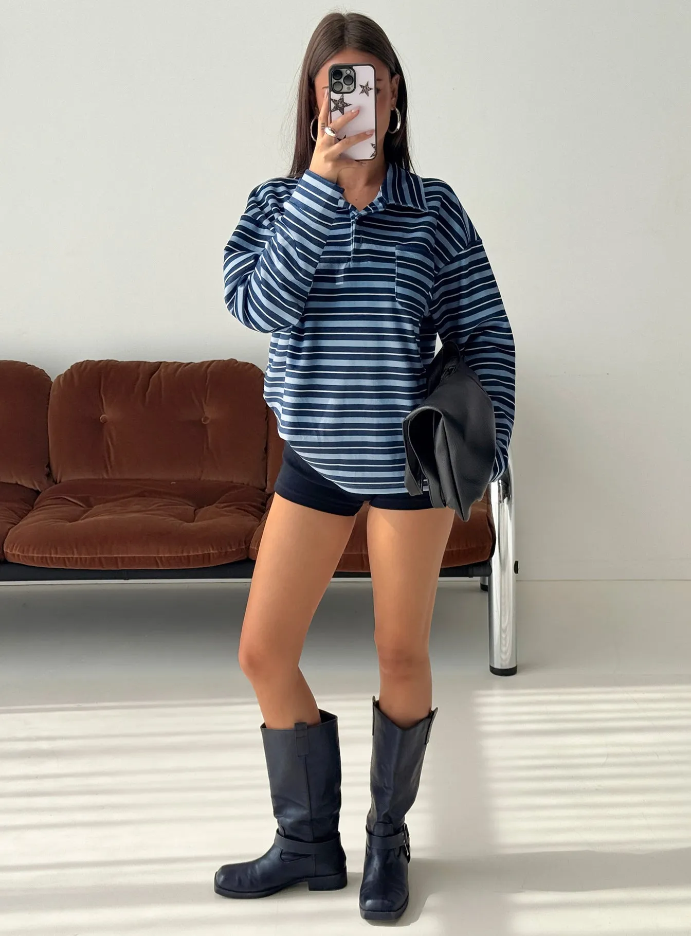 Mystris Collared Jumper Blue Stripe sold by Princess Polly