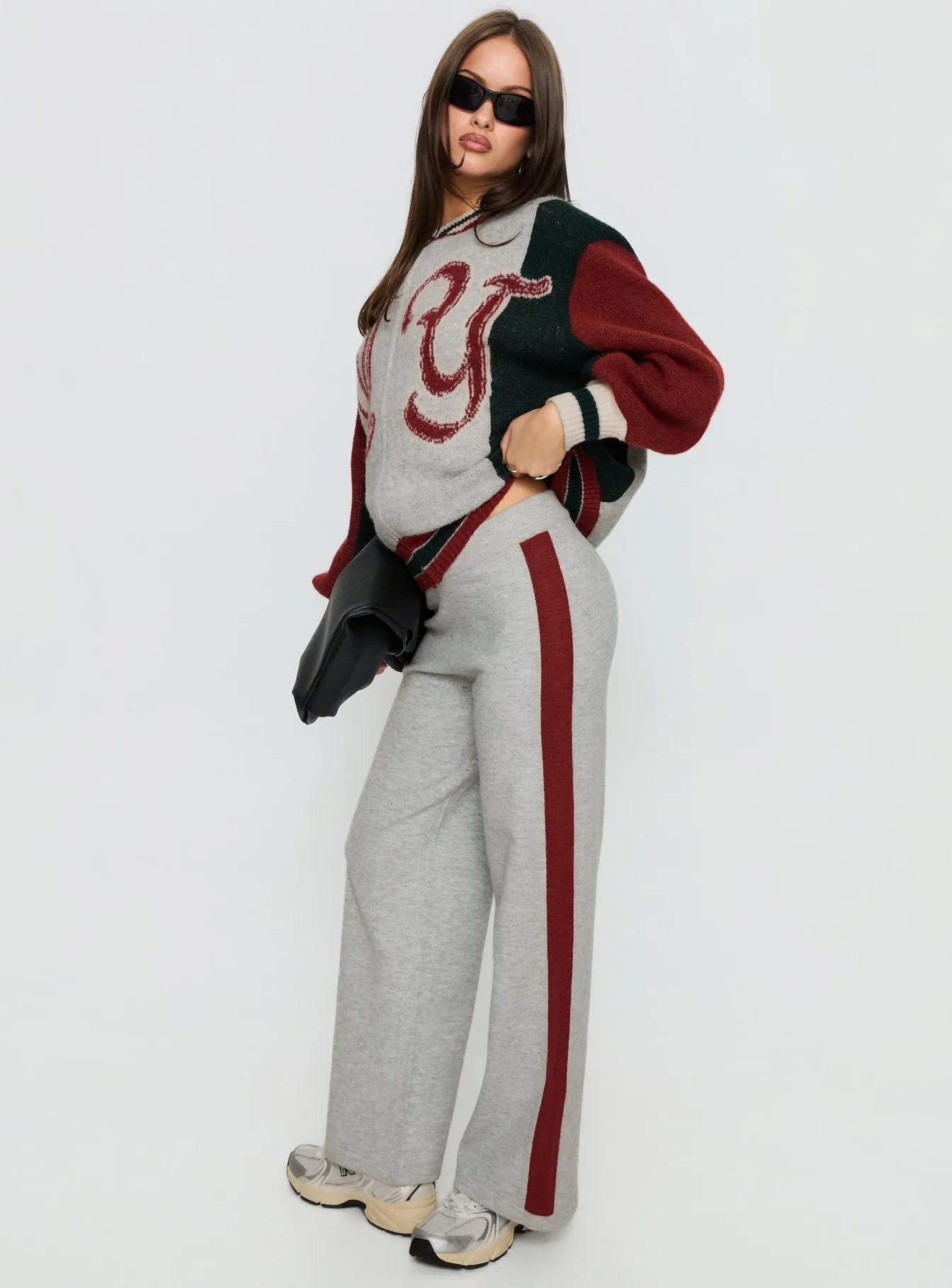 Brandyce Straight Leg Knit Pants Grey / Red sold by Princess Polly product image thumbnail 3