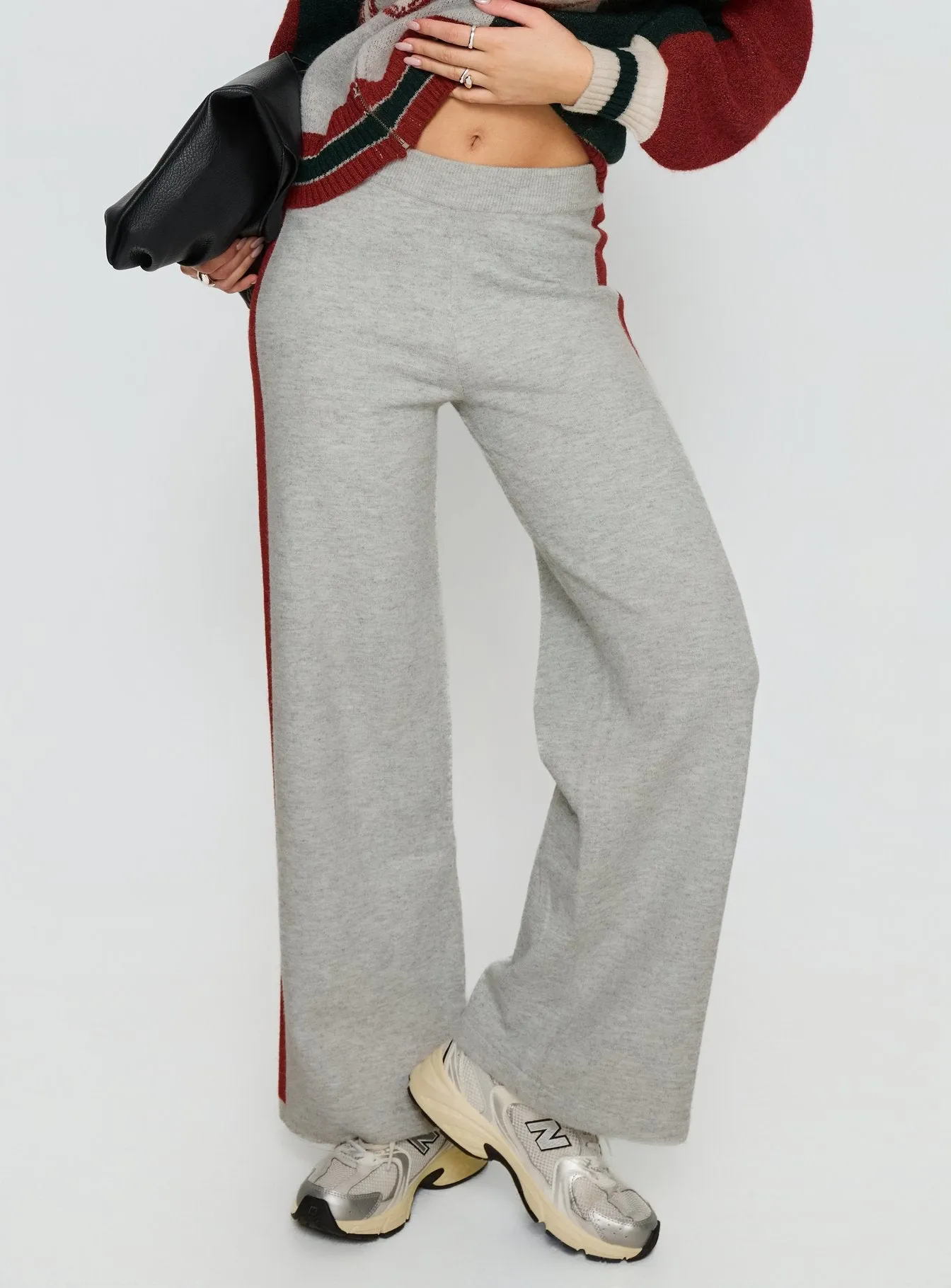 Brandyce Straight Leg Knit Pants Grey / Red sold by Princess Polly