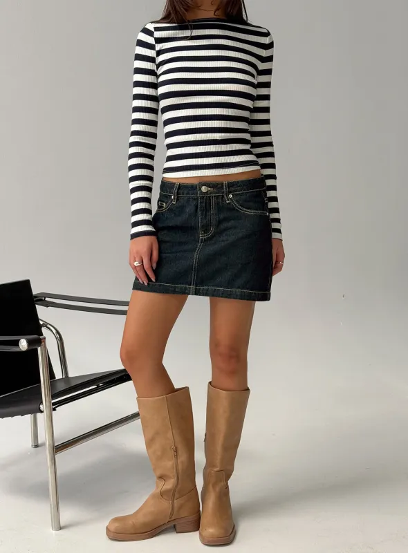 Nickei Denim Mini Skirt Raw Dark Wash sold by Princess Polly