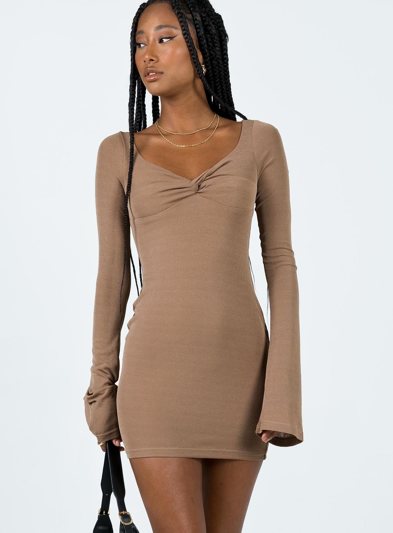 Wesley Long Sleeve Mini Dress Brown sold by Princess Polly product image thumbnail 2
