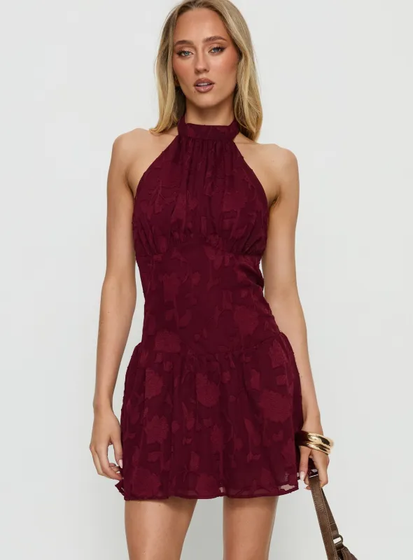 Devane High Neck Halter Playsuit Red sold by Princess Polly