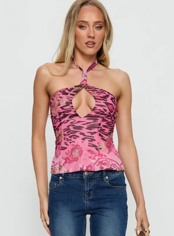 Marlynn Halter Top Pink Multi sold by Princess Polly