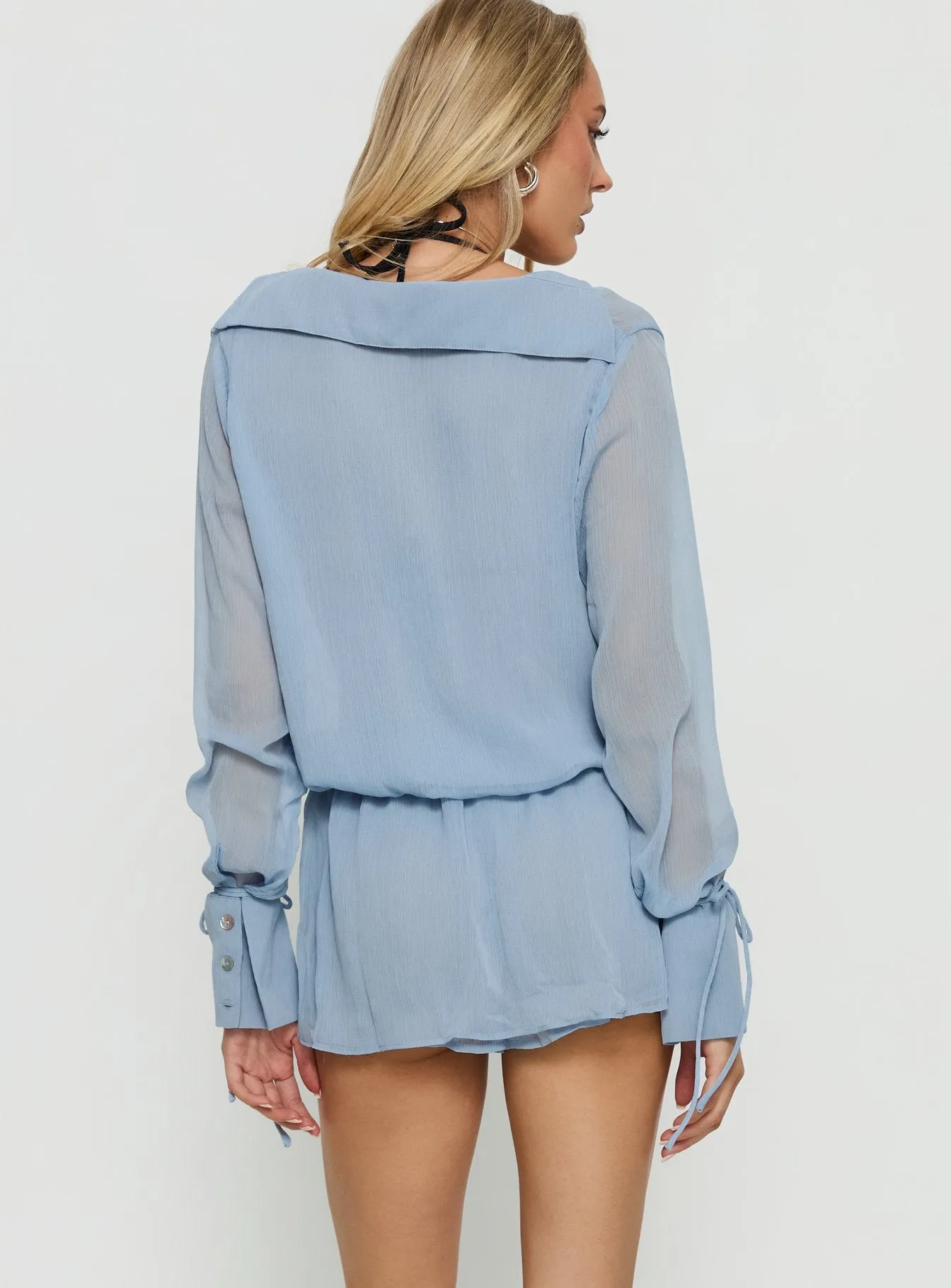 Opalina Belted Chiffon Playsuit Light Blue sold by Princess Polly product image thumbnail 5