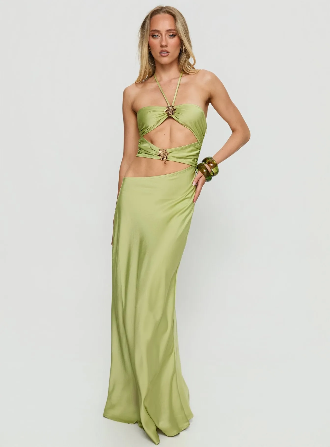 Morissa Halter Cut Out Maxi Dress Green sold by Princess Polly product image thumbnail 2