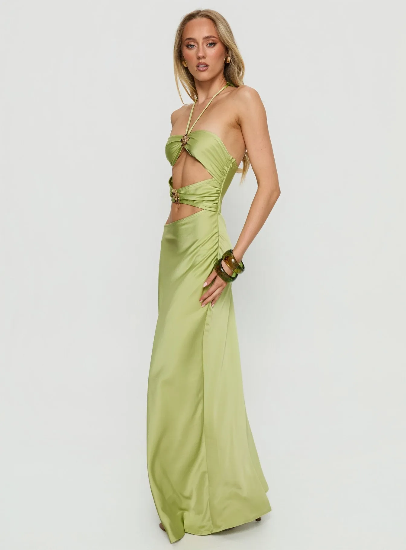 Morissa Halter Cut Out Maxi Dress Green sold by Princess Polly product image thumbnail 4
