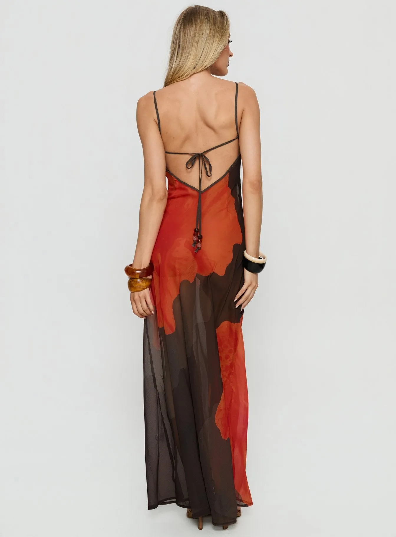 Carita Sheer Chiffon Maxi Dress Brown / Orange Floral sold by Princess Polly product image thumbnail 5