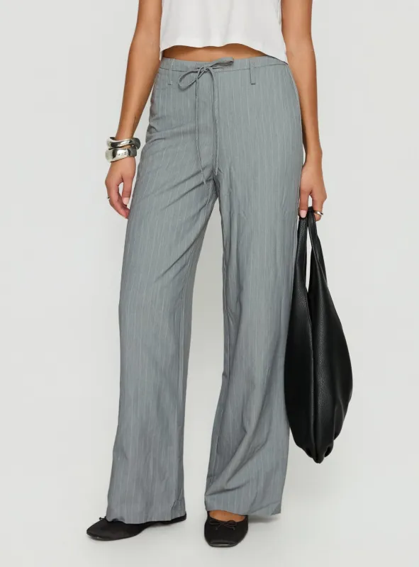 Idolised Tie Waist Pant Grey Pinstripe sold by Princess Polly