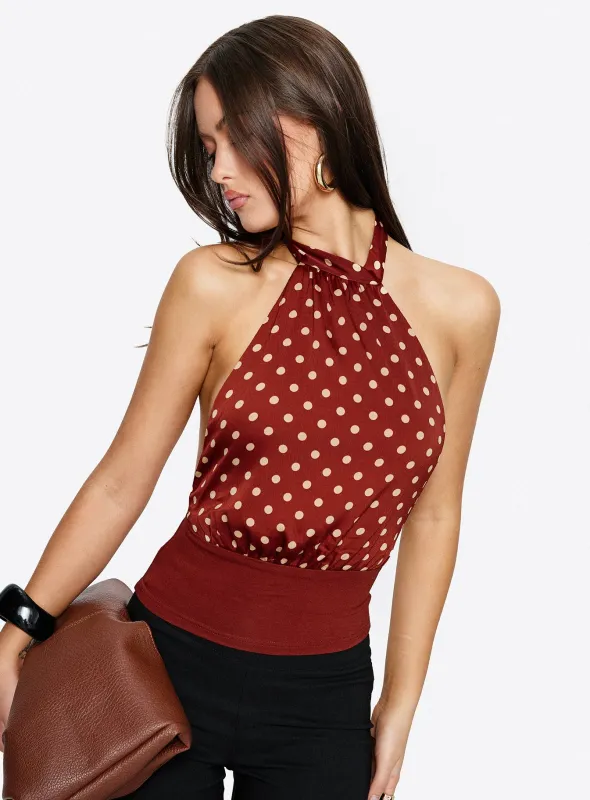 Rania Top Polka Burnt Red sold by Princess Polly