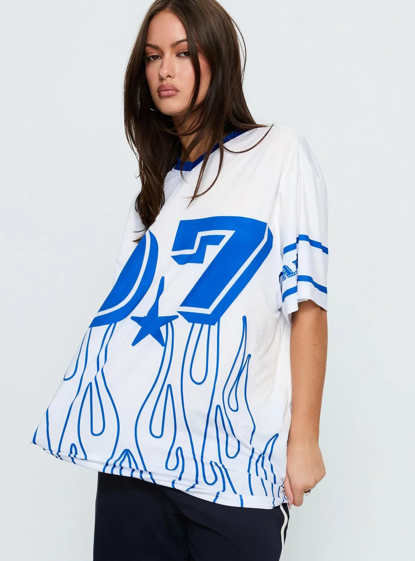 97 Sportstar Oversized Jersey Graphic Top White / Blue sold by Princess Polly product image thumbnail 4