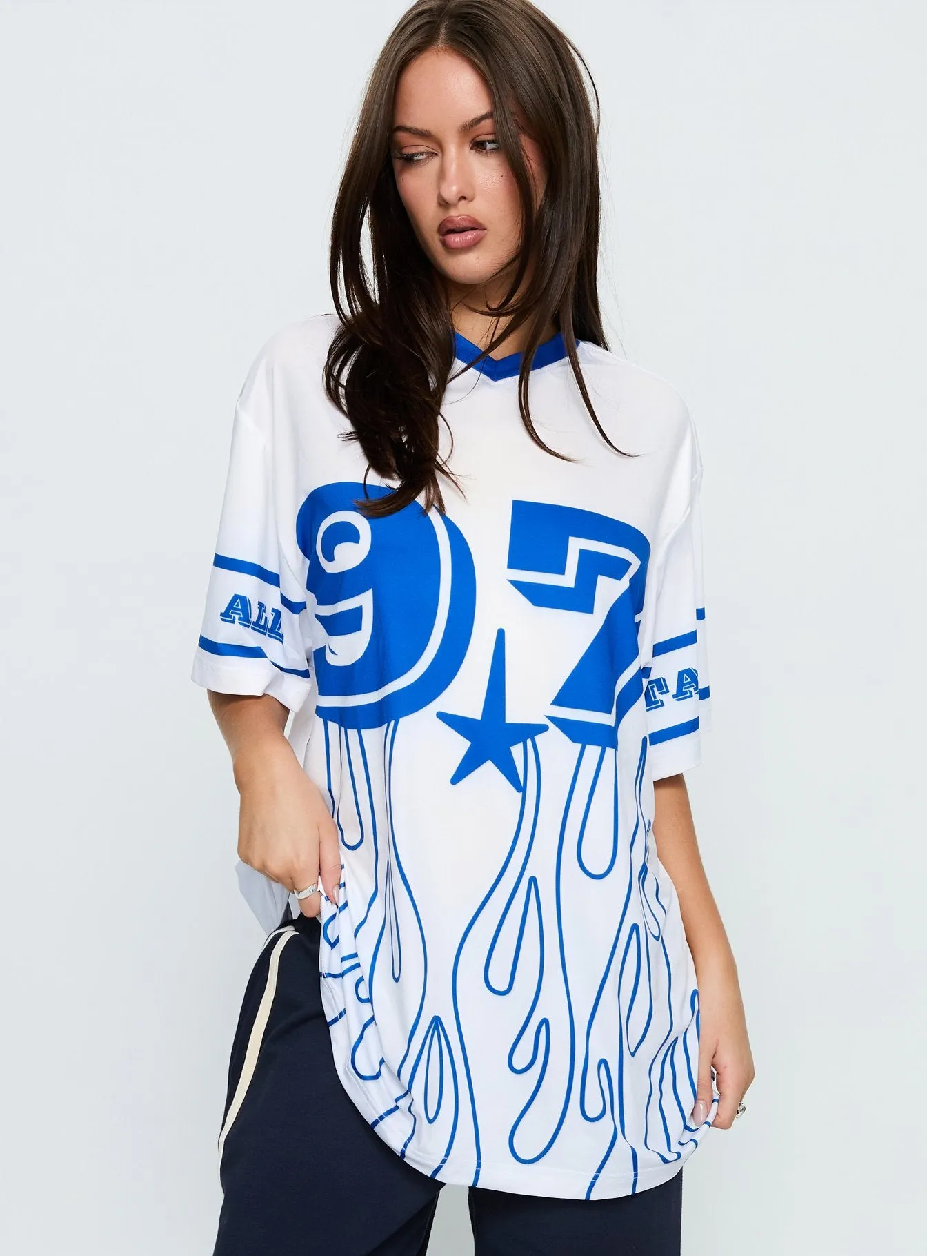 97 Sportstar Oversized Jersey Graphic Top White / Blue sold by Princess Polly product image thumbnail 2