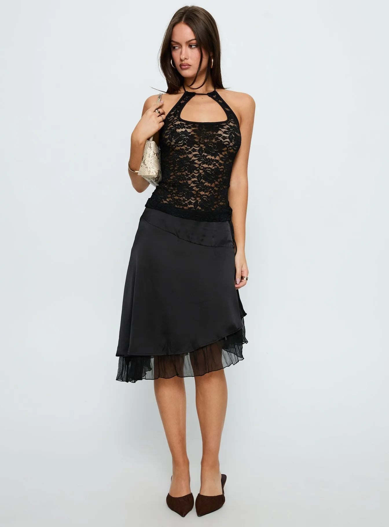 Janais Lace Tie Neck Top Black sold by Princess Polly product image thumbnail 3