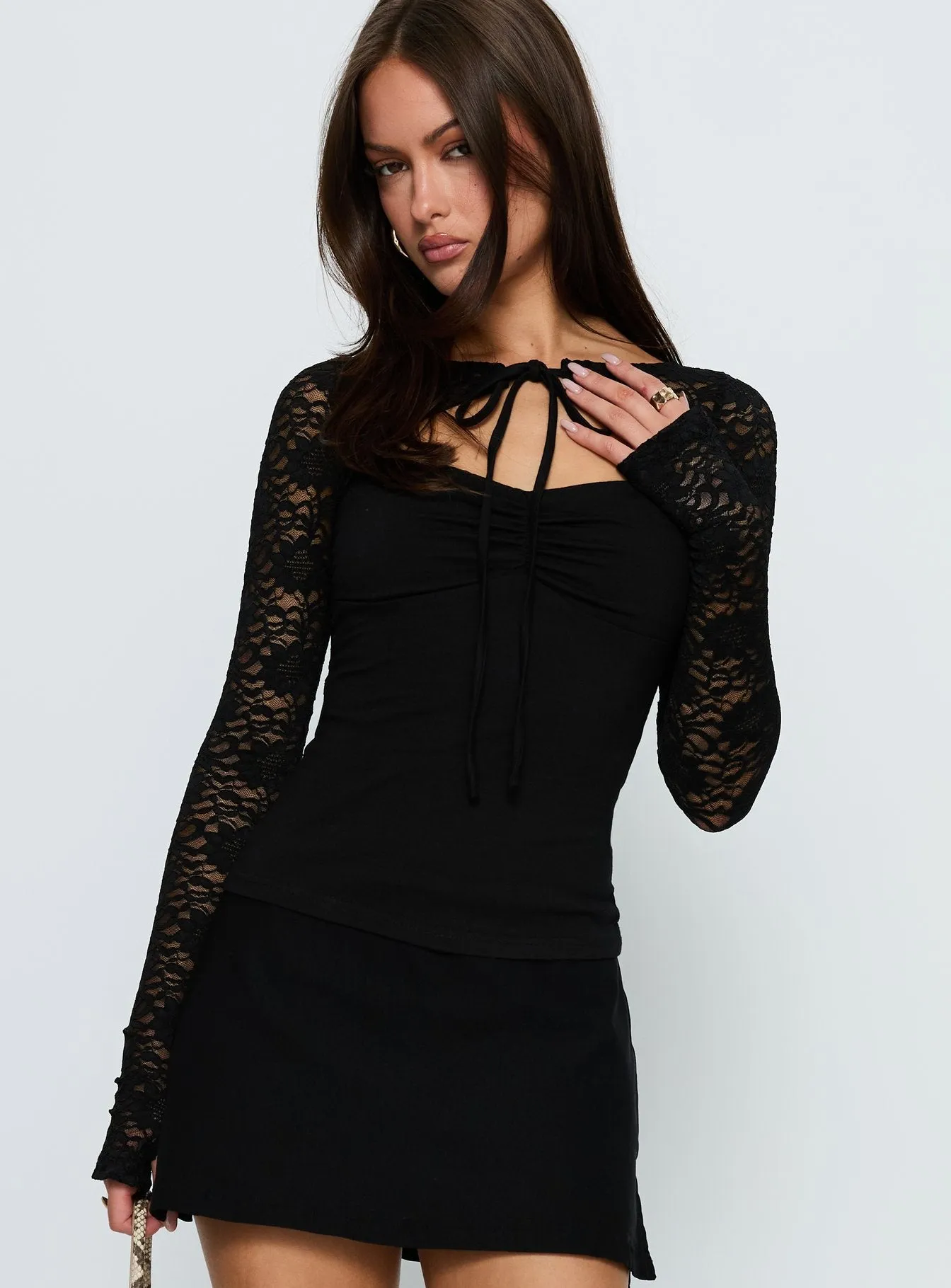 Whitnea Long Sleeve Lace Cut Out Top Black sold by Princess Polly product image thumbnail 2