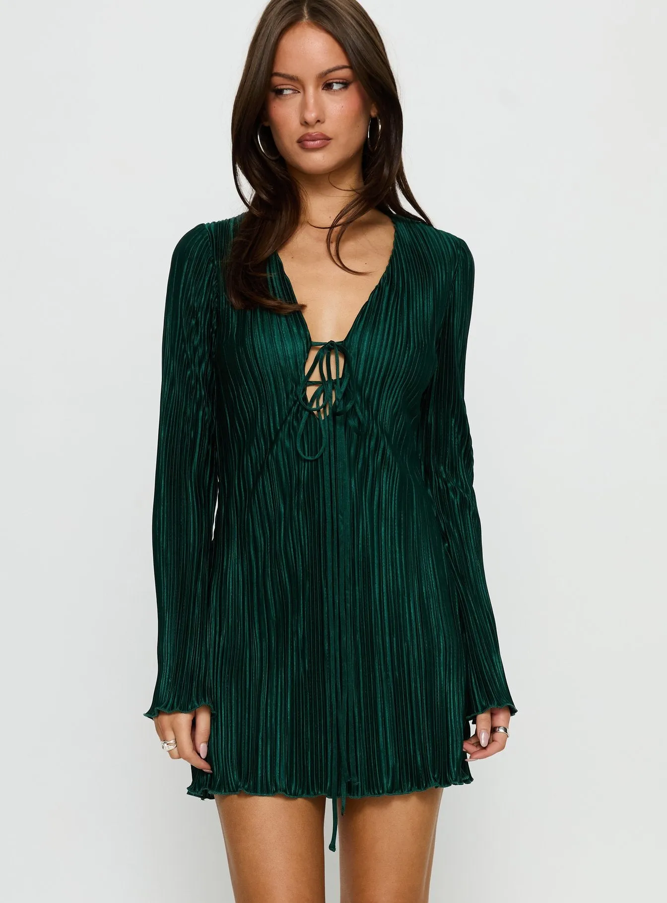 Malop Long Sleeve Mini Dress Emerald sold by Princess Polly