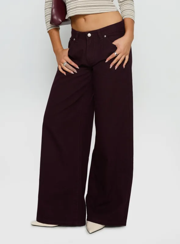 Supercut Low Rise Baggy Pleat Jeans Currant sold by Princess Polly