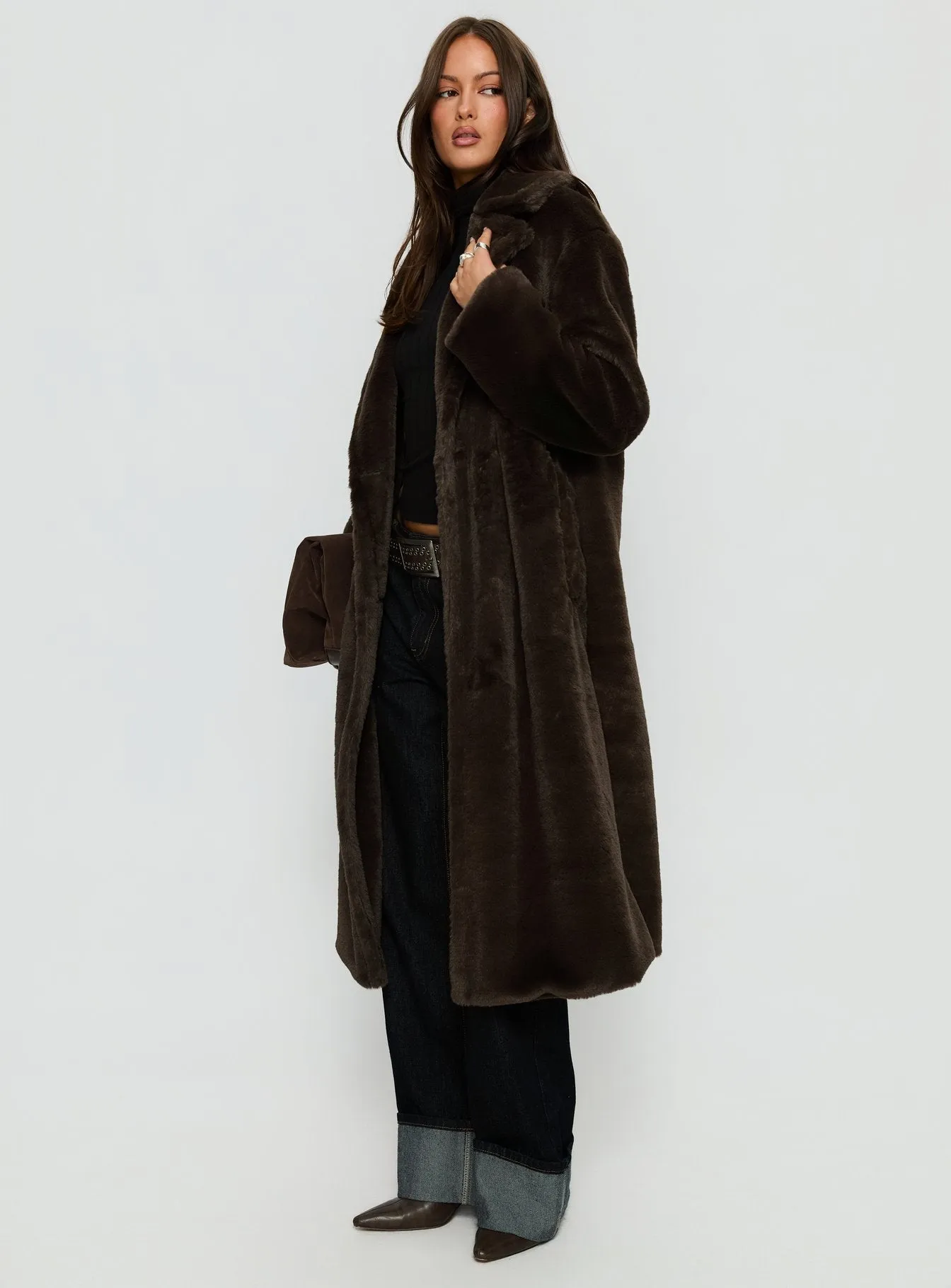 Alvie Longline Faux Fur Coat Brown sold by Princess Polly product image thumbnail 4