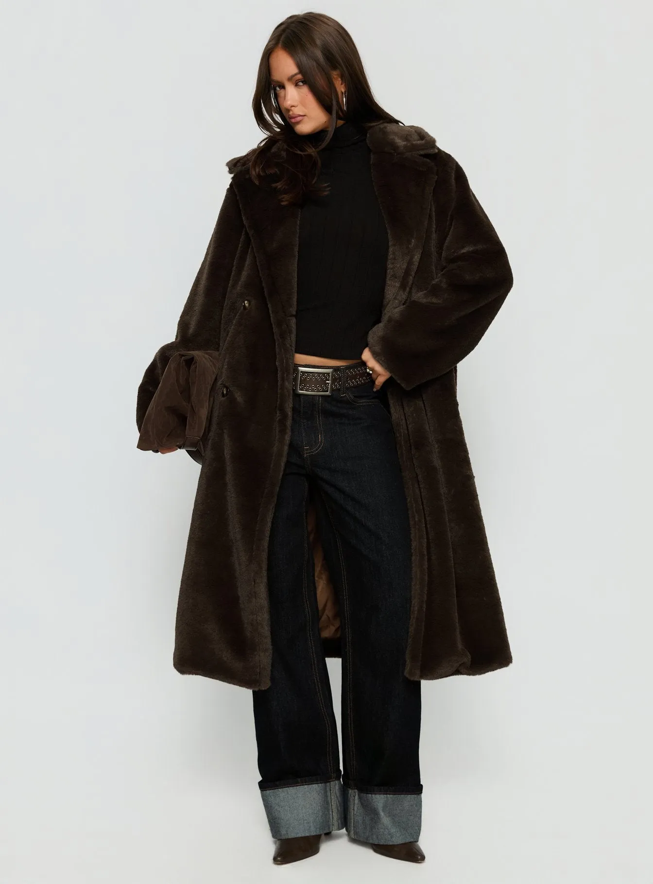 Alvie Longline Faux Fur Coat Brown sold by Princess Polly product image thumbnail 2