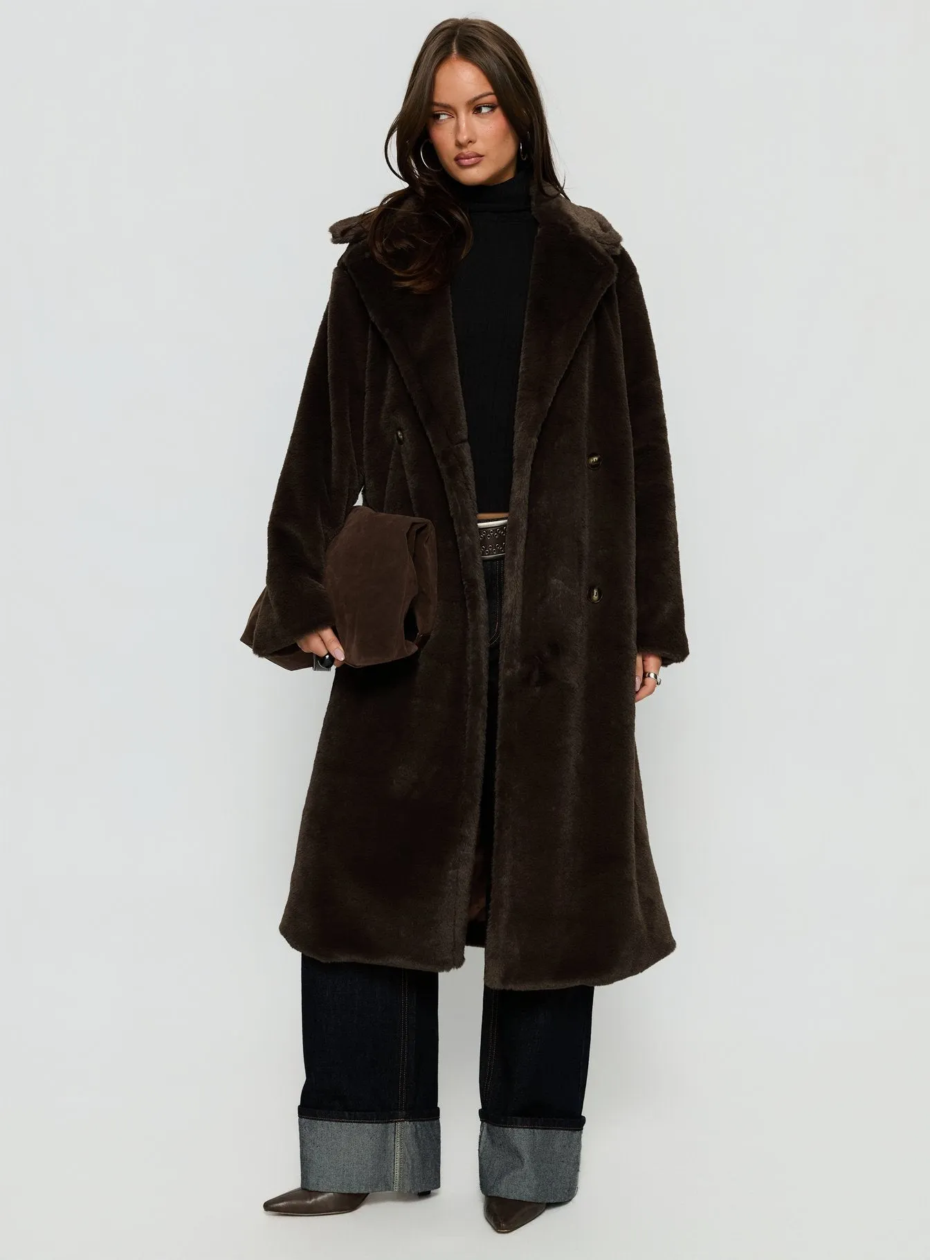 Alvie Longline Faux Fur Coat Brown sold by Princess Polly product image thumbnail 3