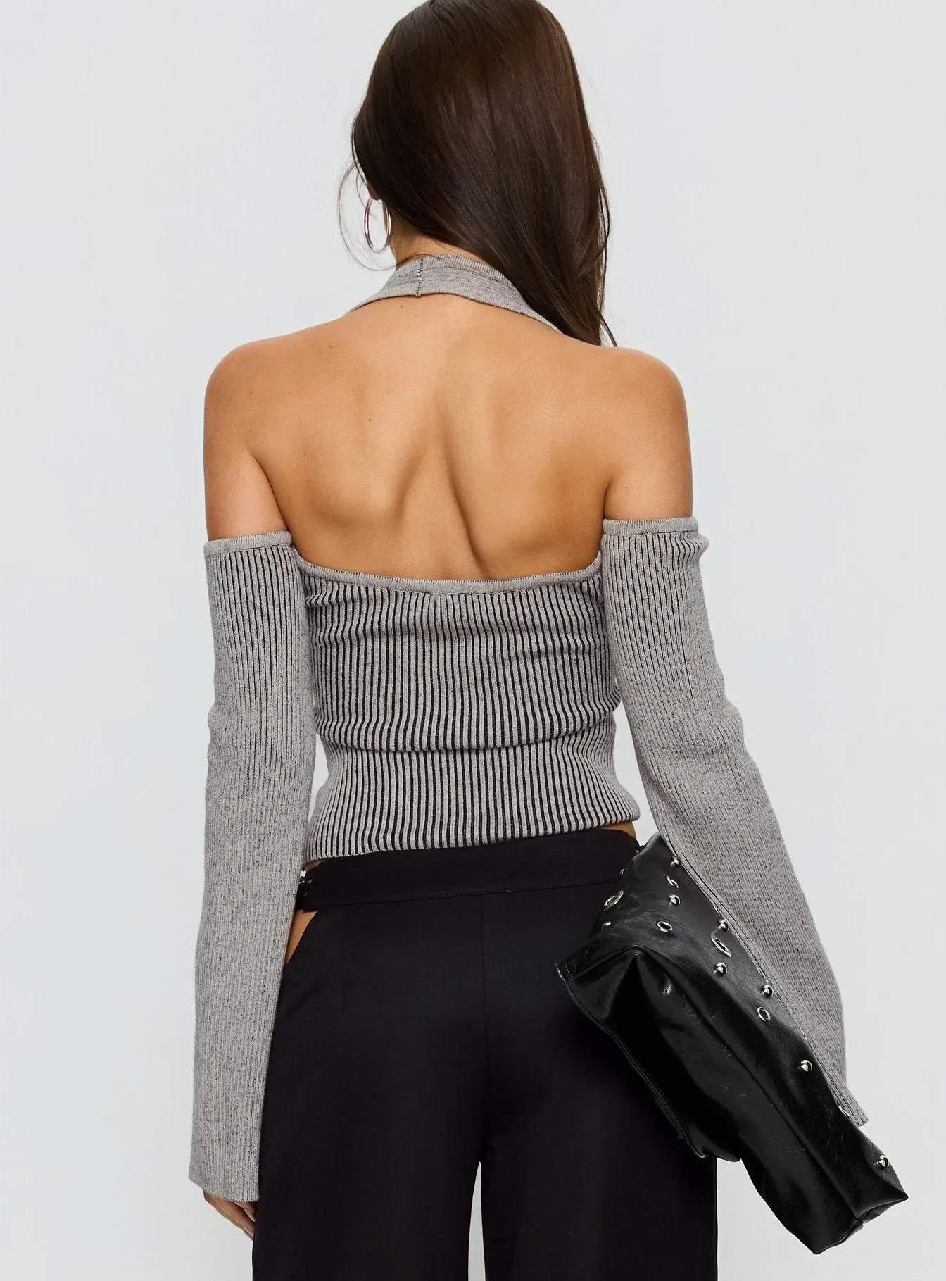 Novelia Halter Long Sleeve Top Black / Grey sold by Princess Polly product image thumbnail 5