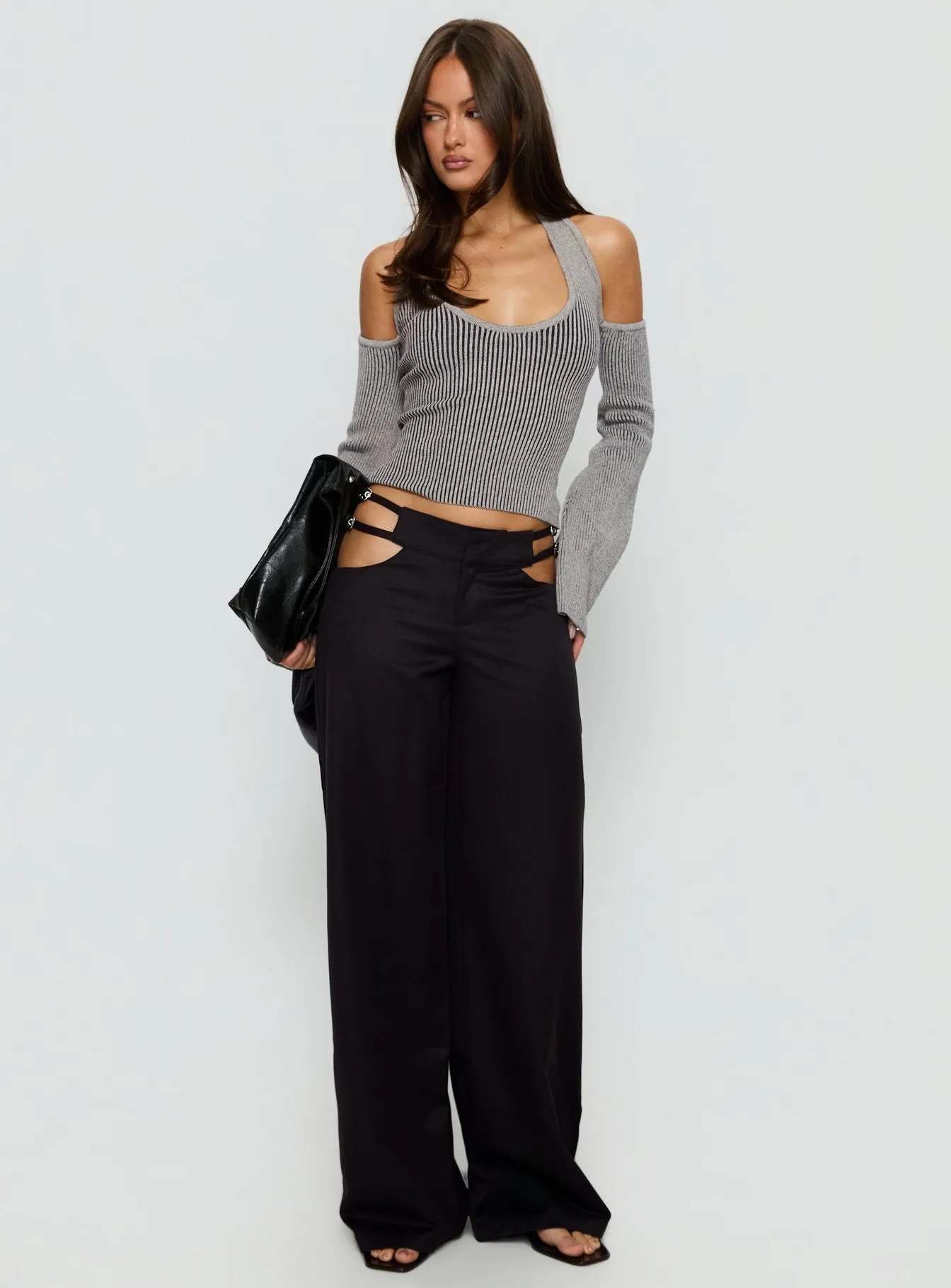 Novelia Halter Long Sleeve Top Black / Grey sold by Princess Polly product image thumbnail 3