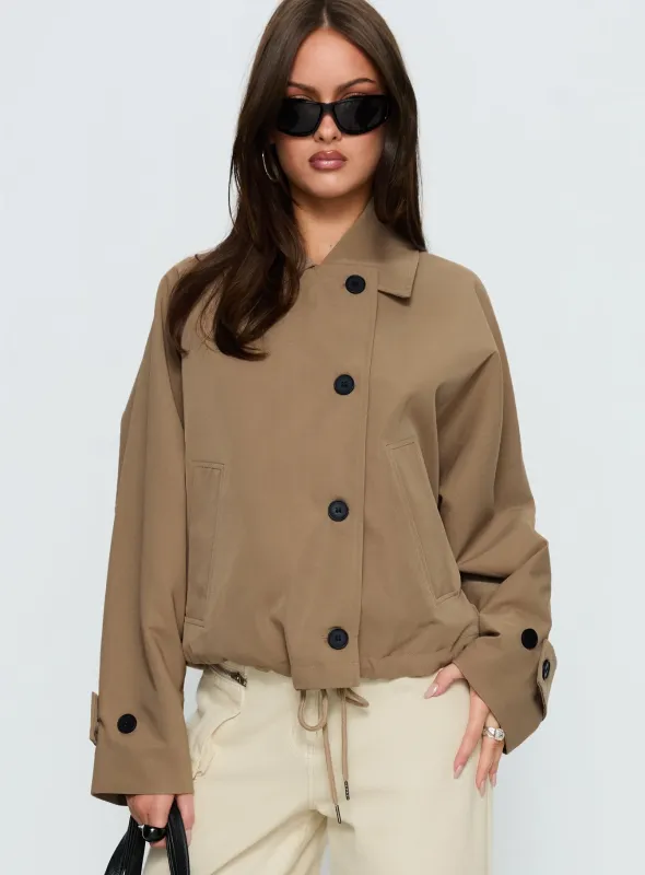 Sandria Cropped Trench Coat Beige sold by Princess Polly