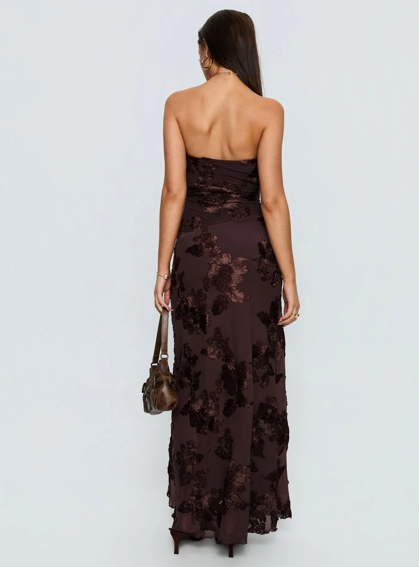 Maribeth Strapless Floral Maxi Dress Chocolate Brown sold by Princess Polly product image thumbnail 5