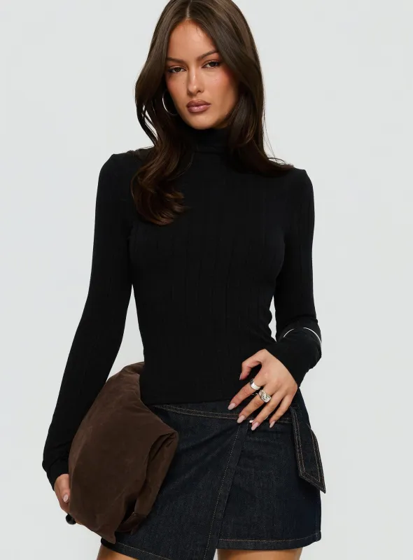 Enisa High Neck Long Sleeve Top Black sold by Princess Polly