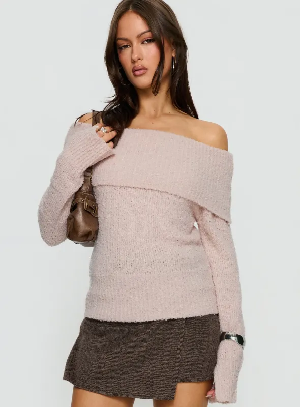 Clairissa Off Shoulder Knit Sweater Pink sold by Princess Polly