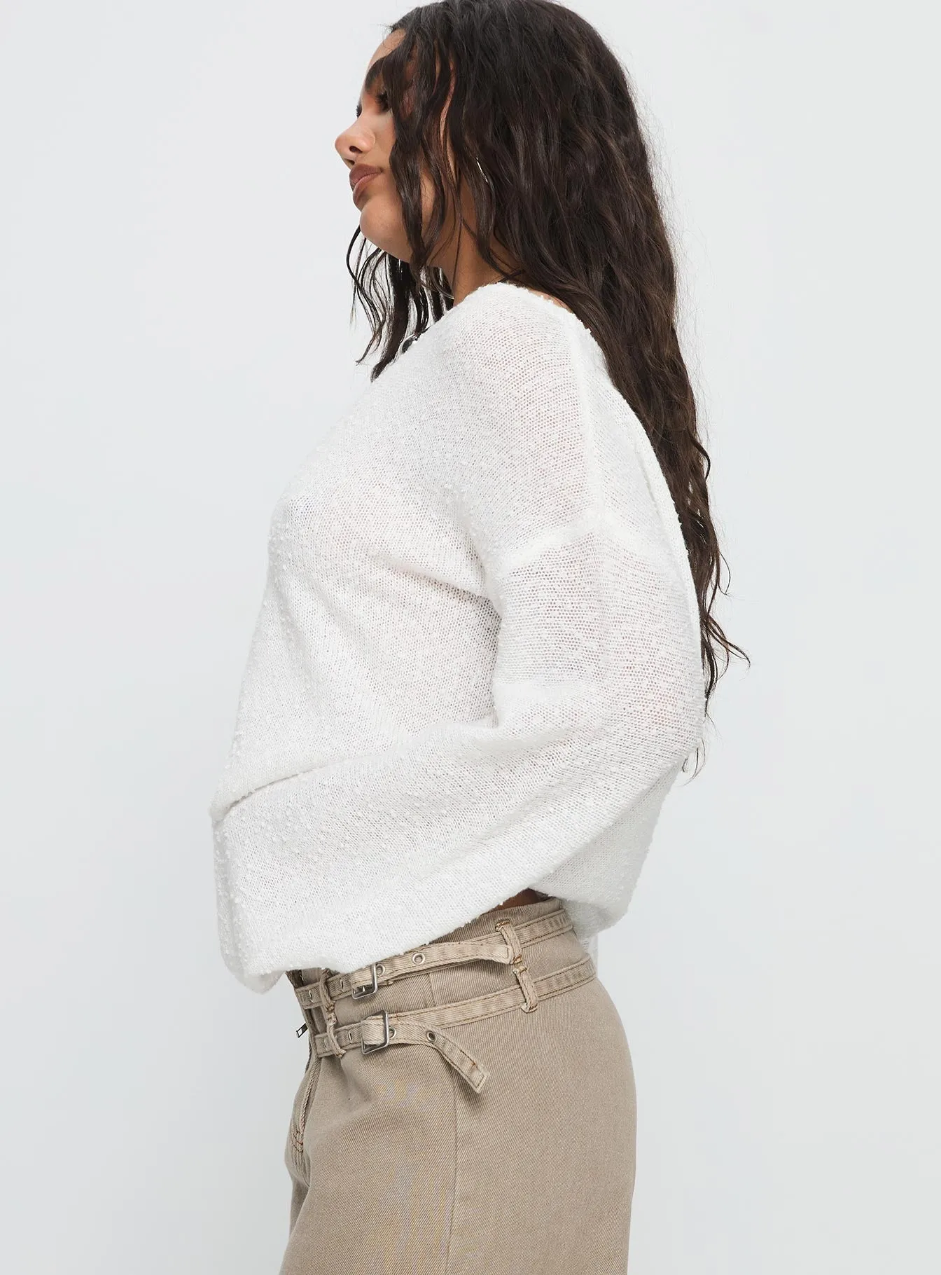 Riala Off Shoulder Knit Sweater White sold by Princess Polly product image thumbnail 4