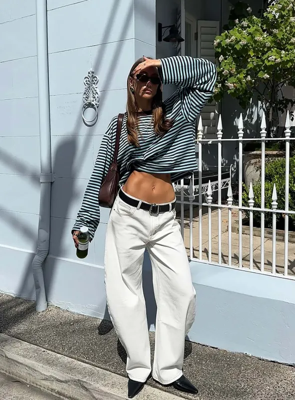 Bloom Long Sleeve Chocolate Sea Stripe sold by Princess Polly