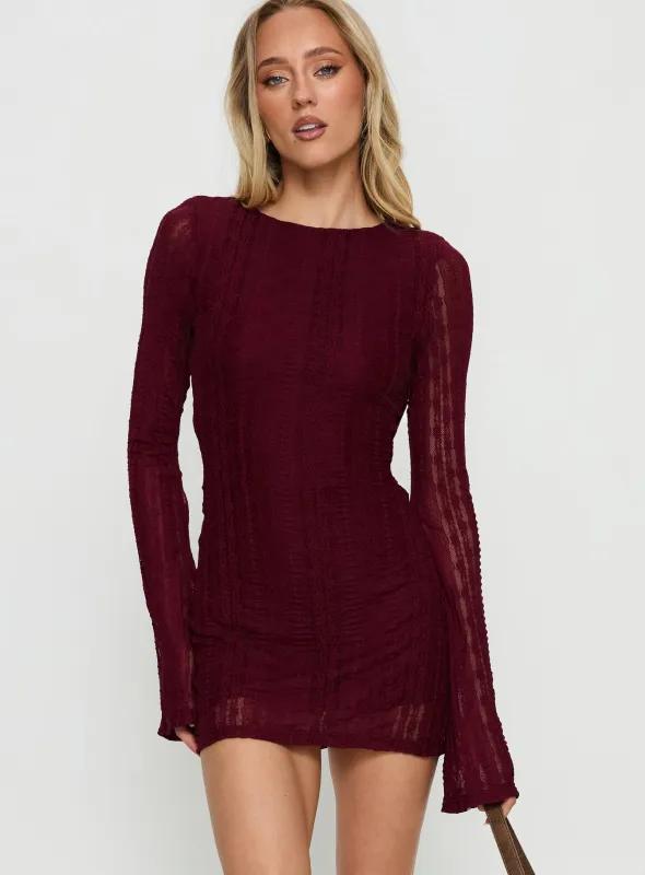 Delandra Long Sleeve Textured Playsuit Red sold by Princess Polly
