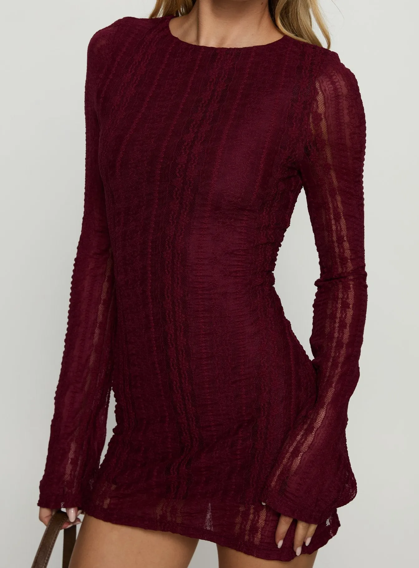 Delandra Long Sleeve Textured Playsuit Red sold by Princess Polly product image thumbnail 5