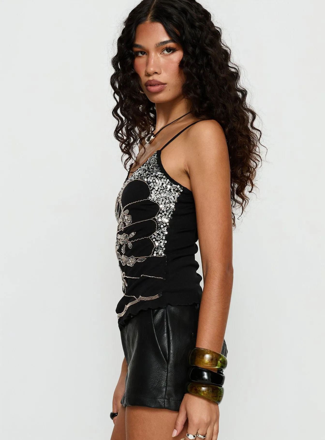 Devondra Sequin Detail Cami Top Black sold by Princess Polly product image thumbnail 4