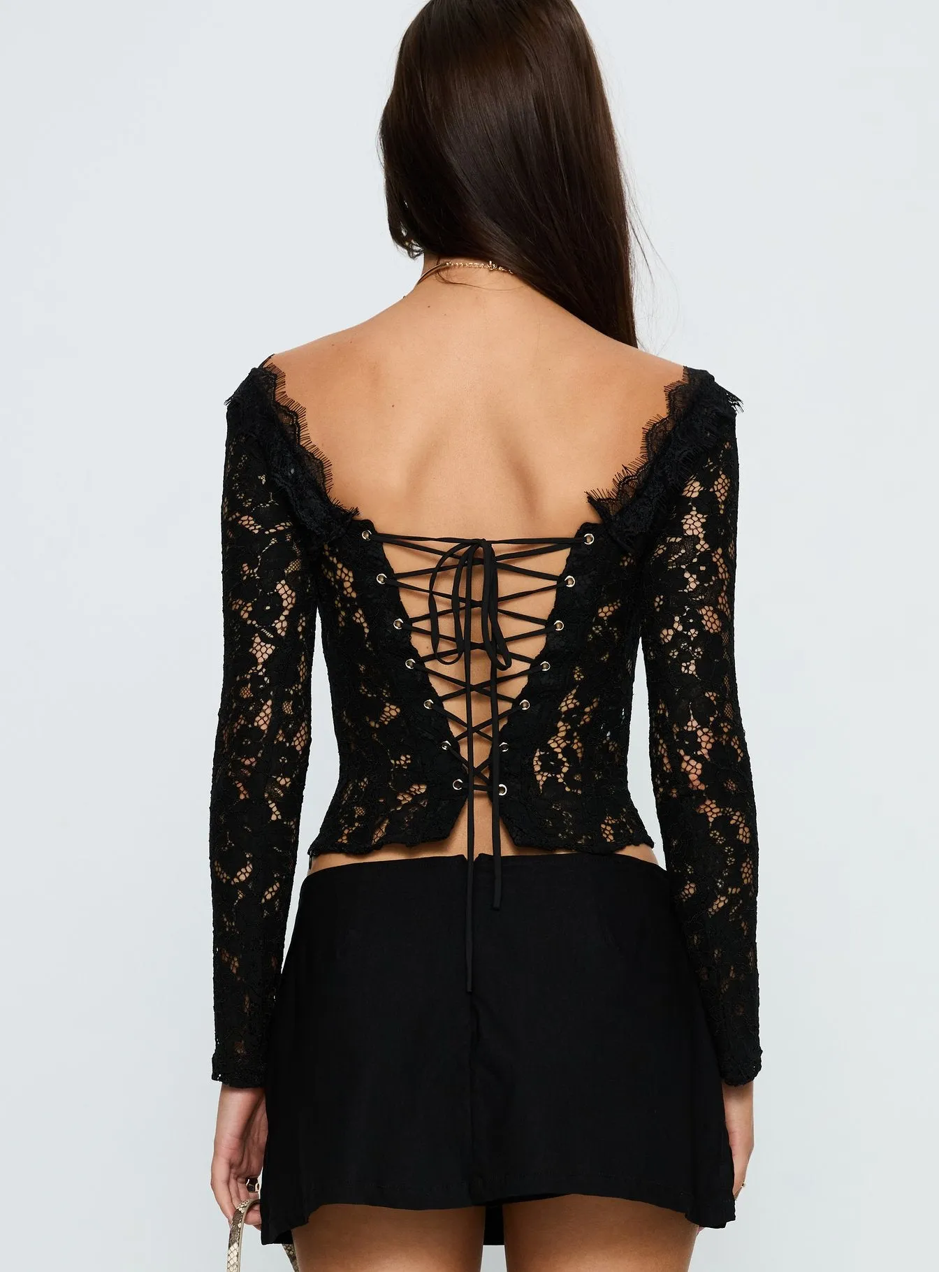 Miquela Long Sleeve Corset Lace Top Black sold by Princess Polly product image thumbnail 4
