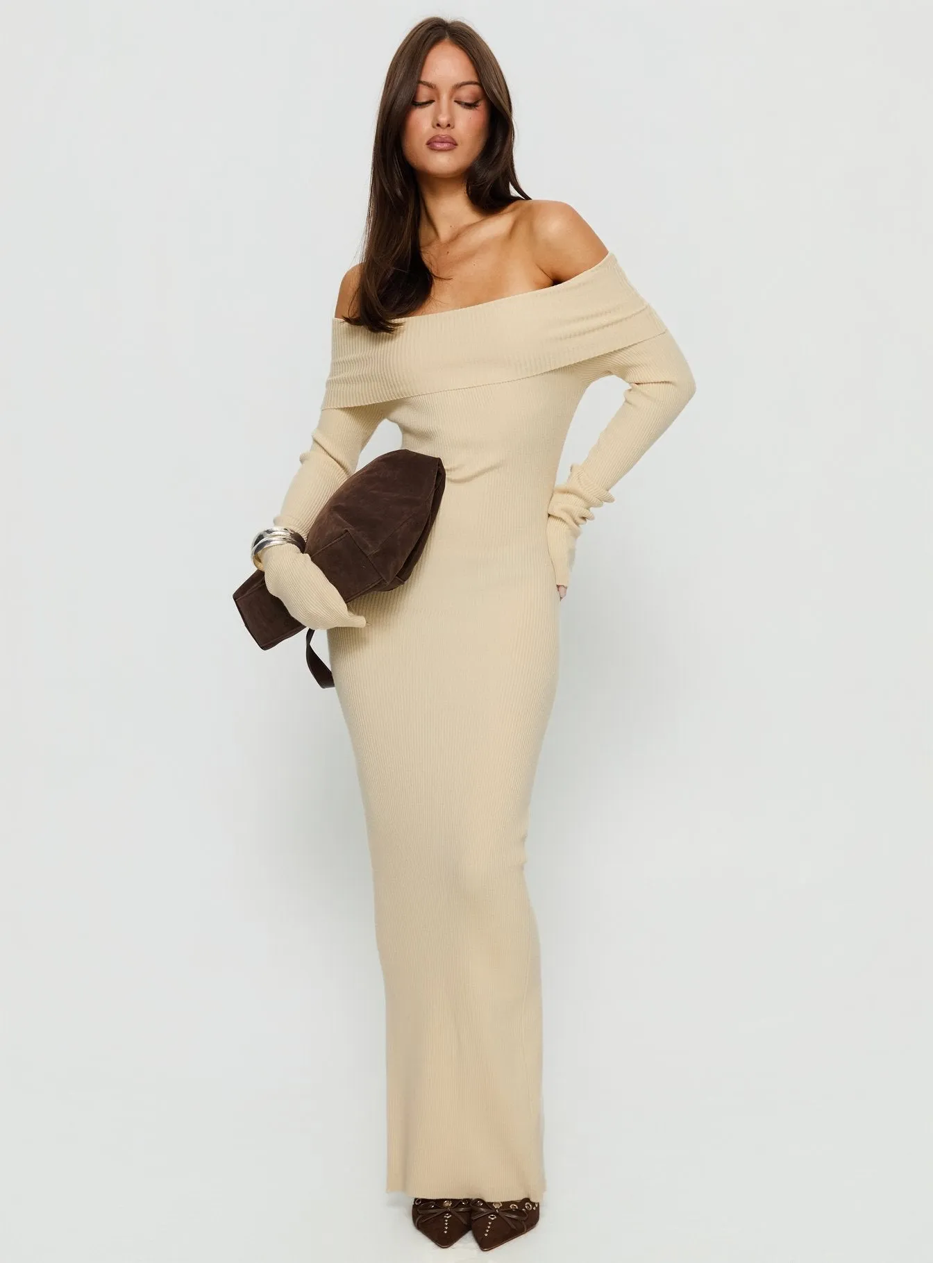 Phylis Off The Shoulder Maxi Dress Cream sold by Princess Polly product image thumbnail 2