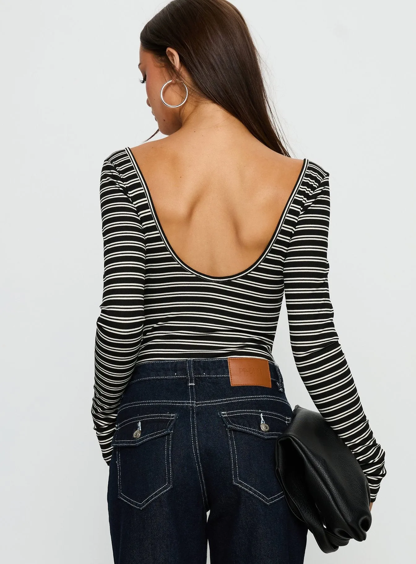 Donica Square Neck Long Sleeve Bodysuit Grey Stripe sold by Princess Polly product image thumbnail 4