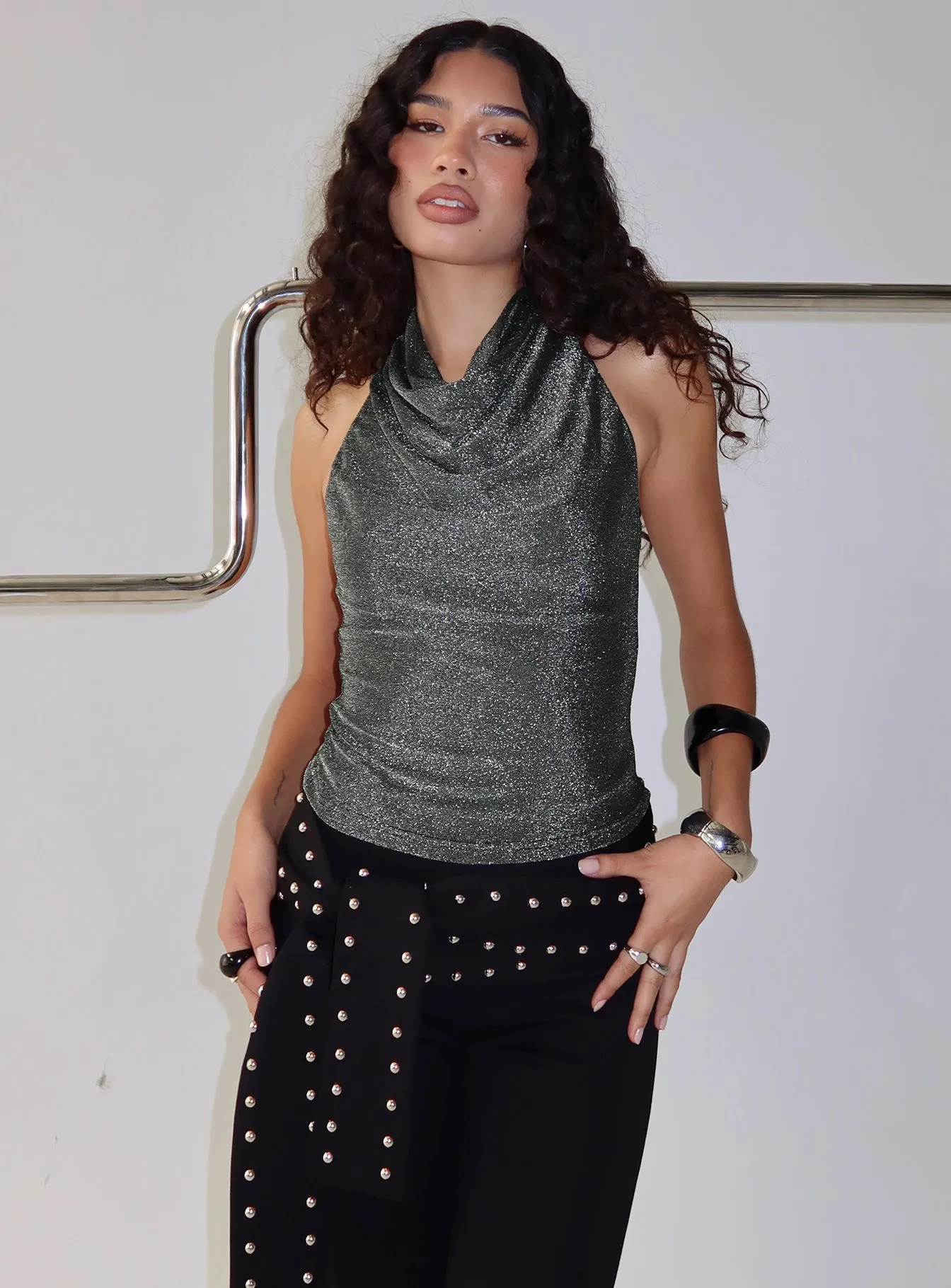 Giggle Top Charcoal Shimmer sold by Princess Polly