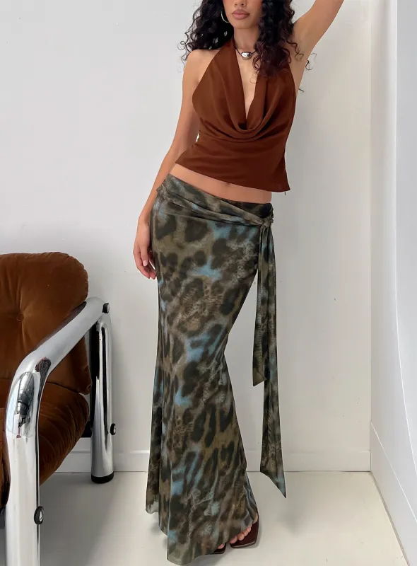 Caviar Tie Maxi Skirt Leopard sold by Princess Polly