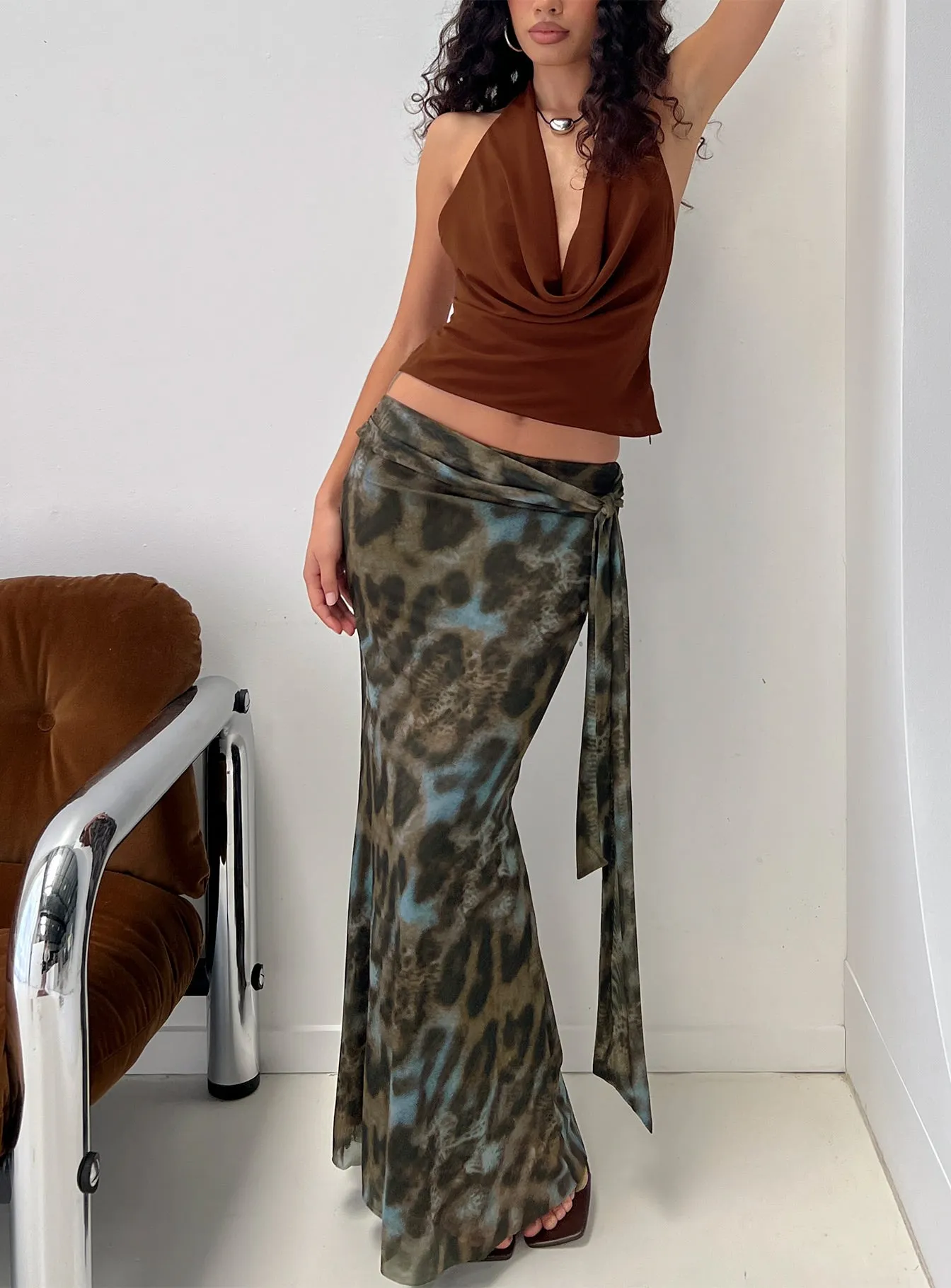 Caviar Tie Maxi Skirt Leopard sold by Princess Polly