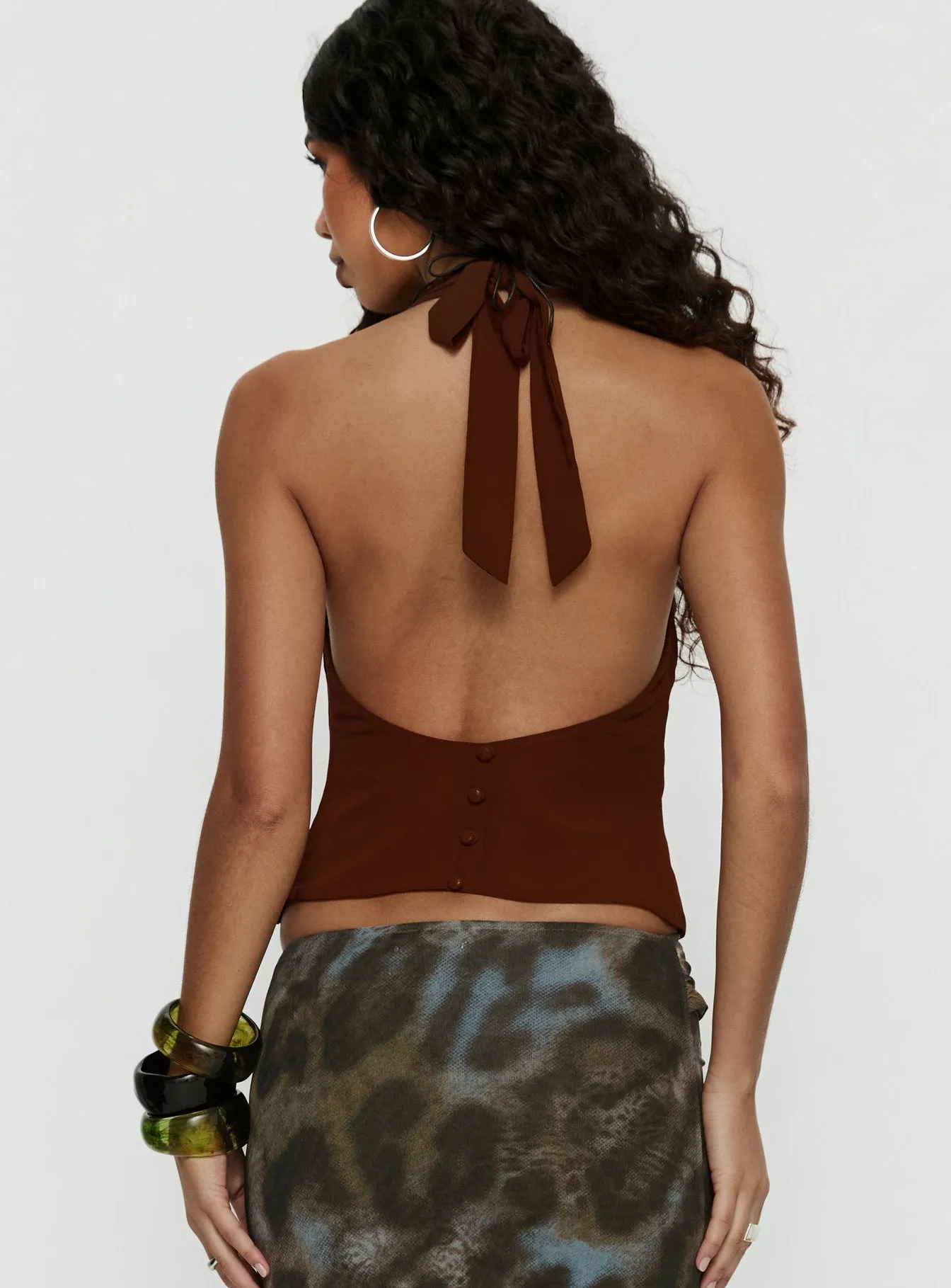 Annina Plunge Neck Backless Halter Top Chocolate sold by Princess Polly product image thumbnail 5